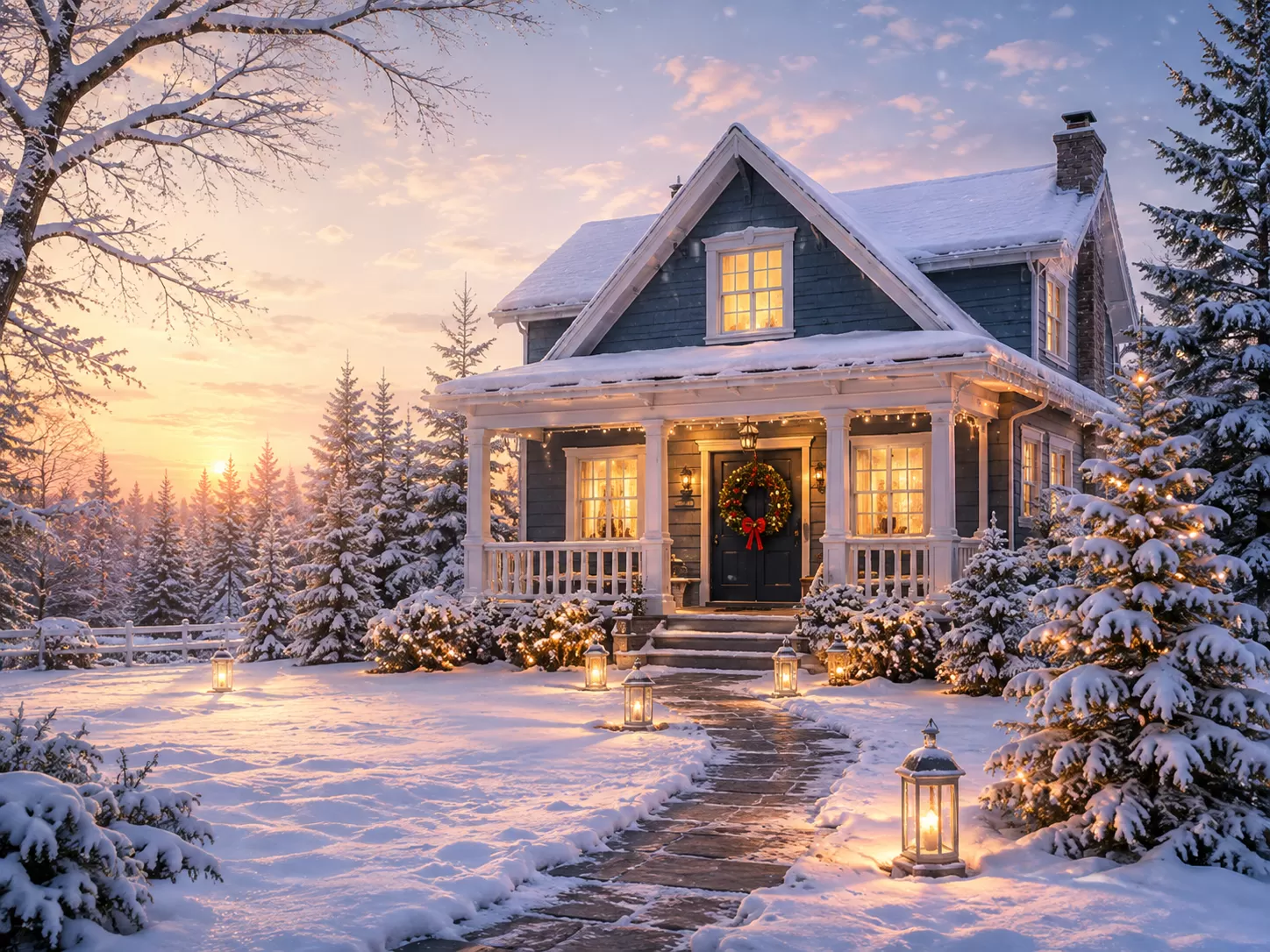 Front of home with lights on