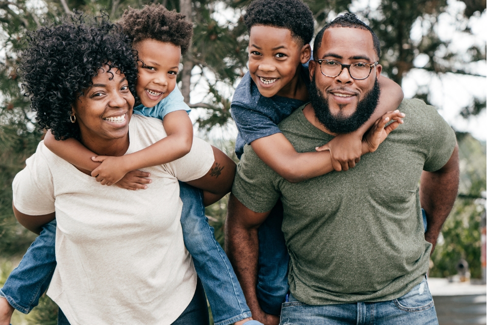 Family of four outdoors