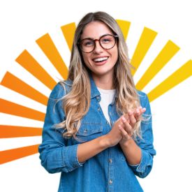 Woman with sun rays behind
